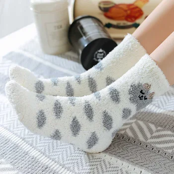 

Women Cotton Cute Plush Warm Sleep Cute Socks hosiery Winter Long Socks Woman New Year's Coral fleece Christmas Sock