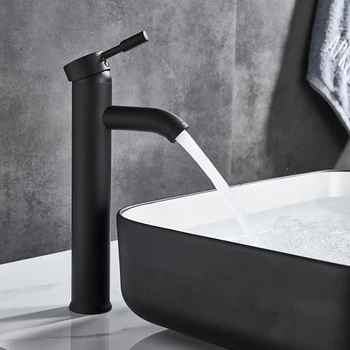 

Modern Stainless Steel Paint Faucet Bathroom Basin Faucet Blacked Hot Cold Mixer Tap Single Hole High