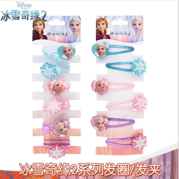 

Disney New Hair Accessories Frozen 2 Cartoon Children Hair Clips 6pcs Little Girl Elsa Princess Girl Hair Cord For Kids Cosplay
