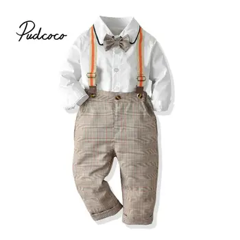 

2019 Autumn Baby Boys Clothes Set Bow-Knot Dress Shirts+Plaid Pants 2PCS Set Newborn Boy Gentleman Clothes Baby Boy Outfits Suit