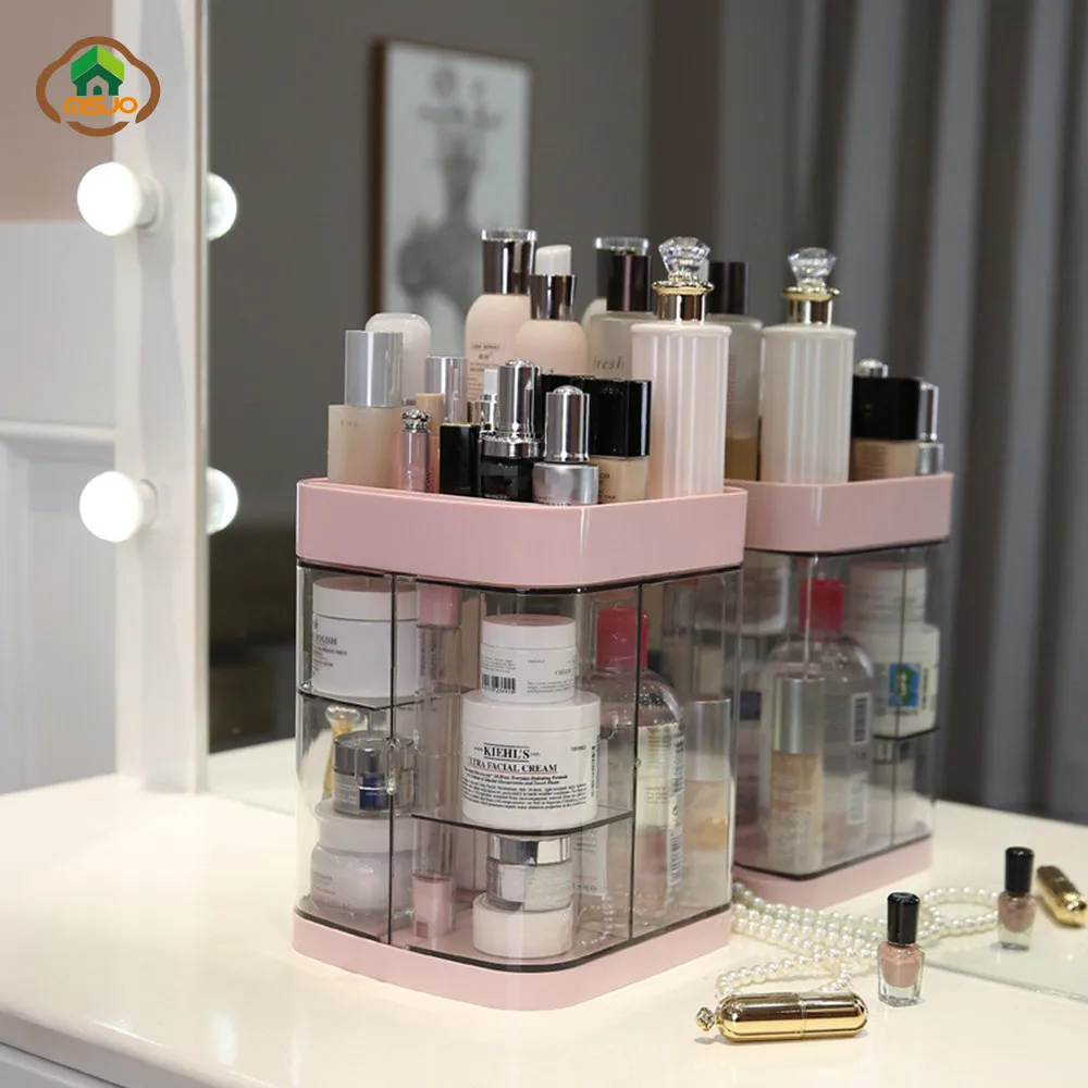  MSJO Makeup Organizer Box Storage Dustproof 360 Transparent Makeup Organizer for Desk Cosmetics Org