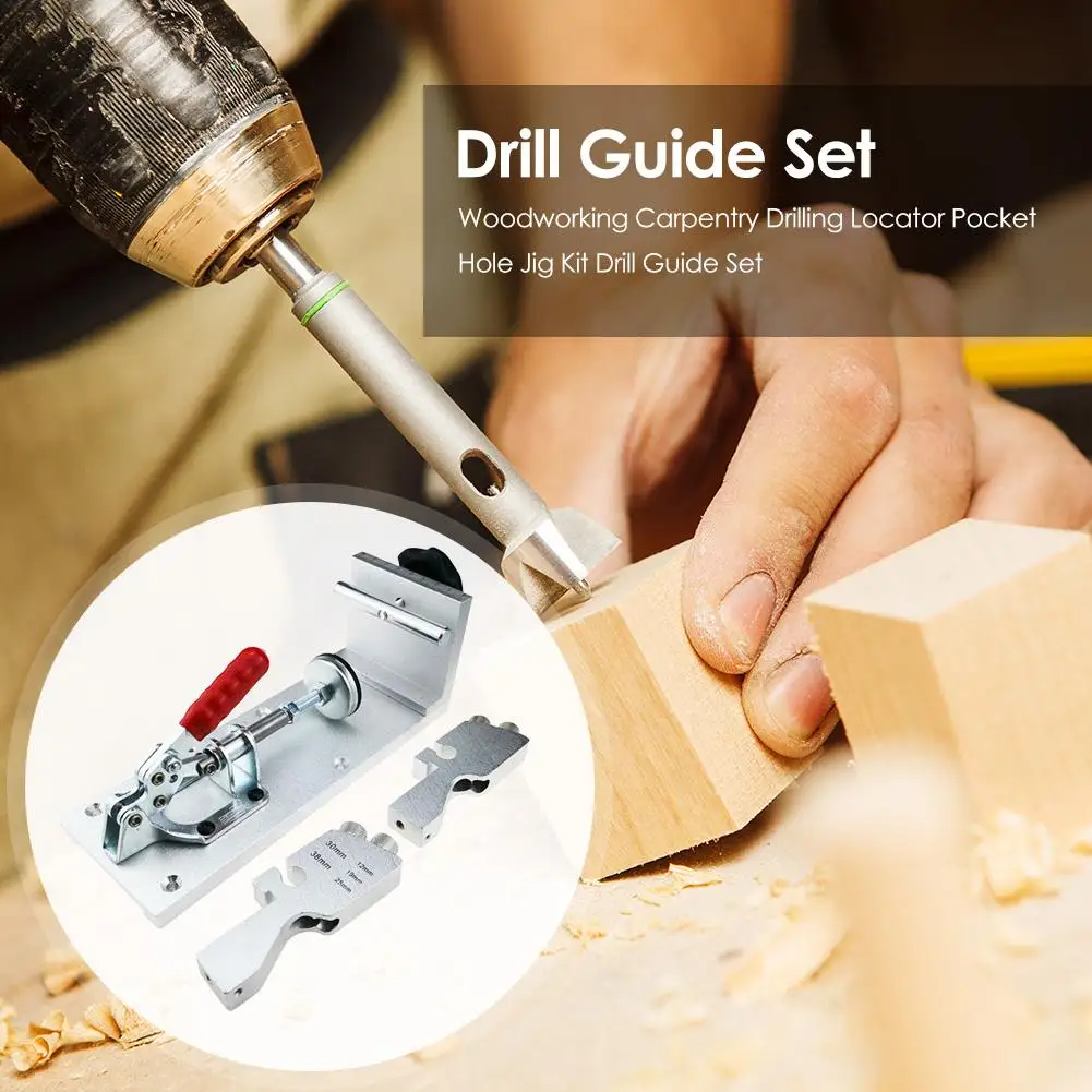 

Woodworking Carpentry Drilling Locator Pocket Hole Jig Kit Drill Guide Set Bolt Stud Stripped Screw Remover Tool