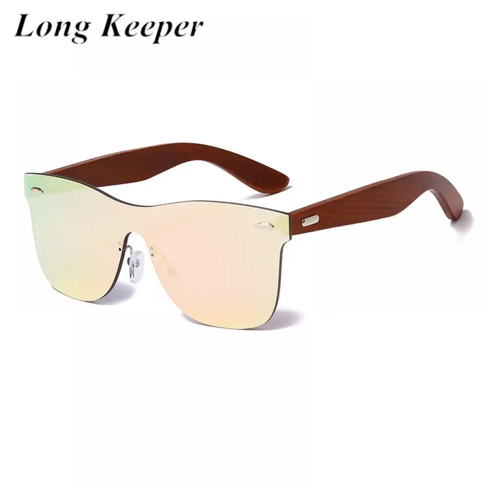 

Brand Design Men's Sunglasses Women Vintage Wooden Sun Glasses Male Rimless One Piece Eyewear Mirror Goggles Oculos de sol