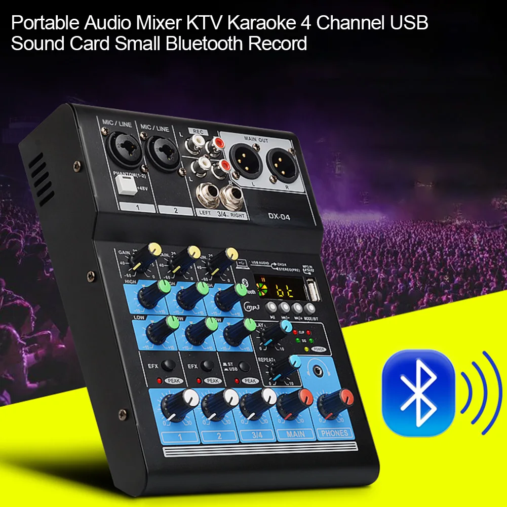 Аудио микшер портативный домашний микшерный пульт Профессиональный Маленький стерео караоке Bluetooth Запись Звуковая карта KTV DJ 4 канала USB