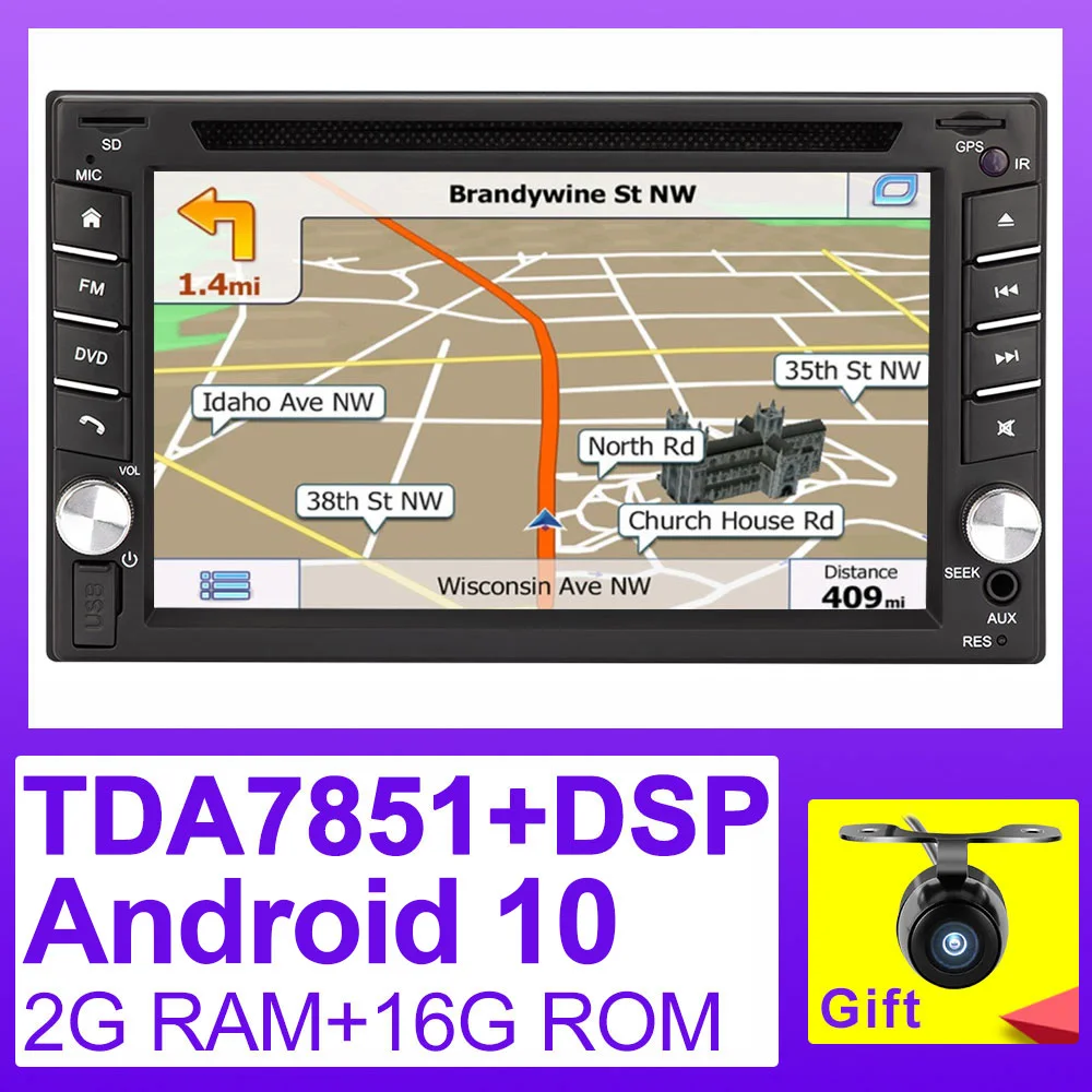 Eunavi 2 Din Universal Android 10 Car radio dvd Multimedia Player 2din in dash Tablet PC GPS Navigation 4G WIFI DSP TDA7851 USB