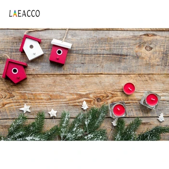 

Laeacco Christmas Backdrops Wooden Board Pine Branches Candles Photography Backgrounds New Year Party Photophone Photo Studio