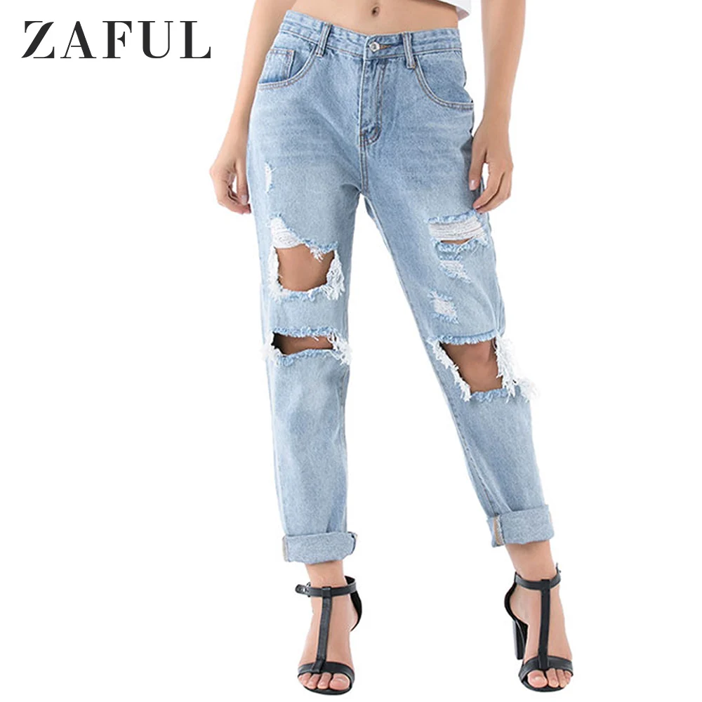 ZAFUL Women'S Jeans Distressed Raw Hem 