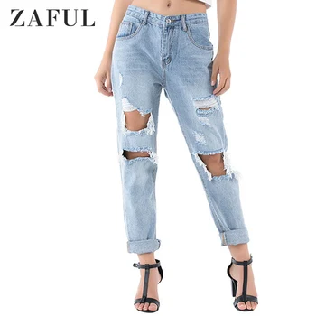 

ZAFUL Women'S Jeans Distressed Raw Hem Boyfriend Jeans Spring Fall Pocket Ripped Jeans Casual Loose Women'S Bottoms Denim Jeans