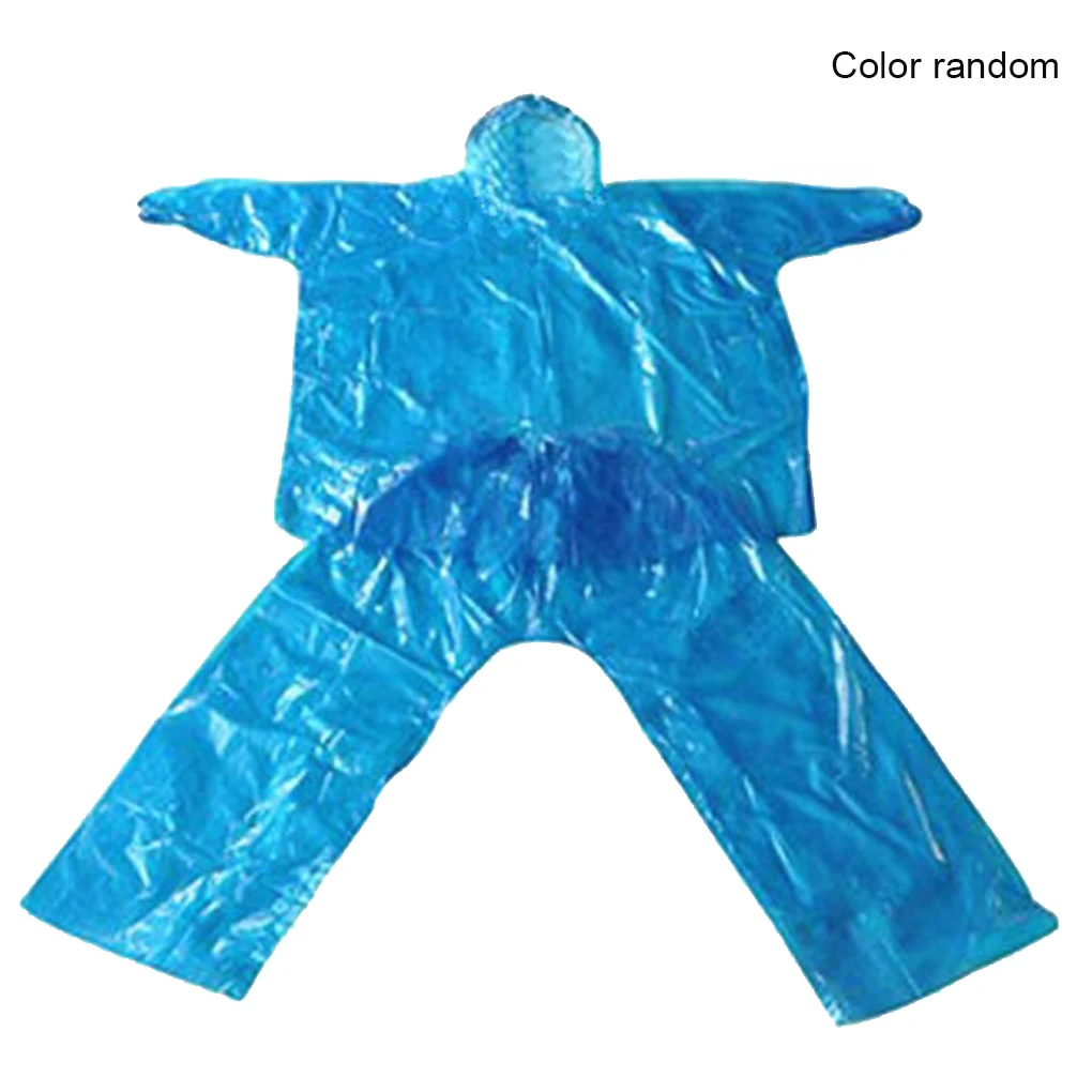 One-Off Raincoat Top Pants Split Rainwear Outdoor Travel Waterproof PE Rain Clothes For Adult Women Men Random Color