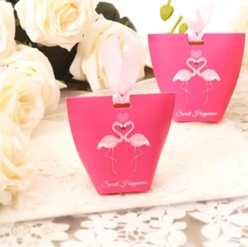 100 шт./лот 2 вида Подарочная коробка с фламинго сделай сам лента конфеты узор