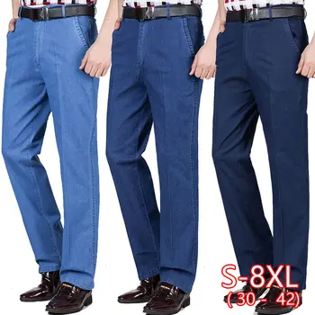 

Men's jeans in spring summer thin high-waisted elastic business jeans casual trousers mens jeans plus size men