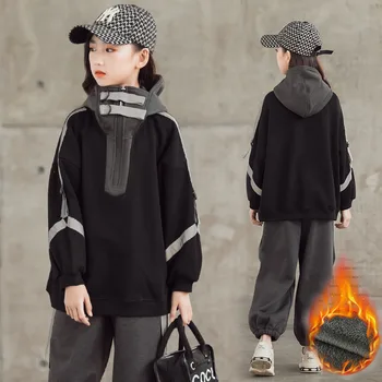 

Winter Girls Sports Suits Fleece Thicken Children's Clothing Set Casual Sweatshirt Pants Two-piece Set Girls Outfits Tracksuit