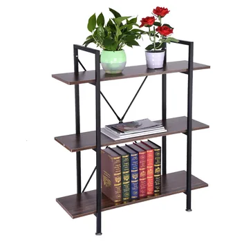 

【US Warehouse】 3-Tier Industrial Bookcase And Book Shelves Vintage Wood And Metal Bookshelves 2-5 days delivery