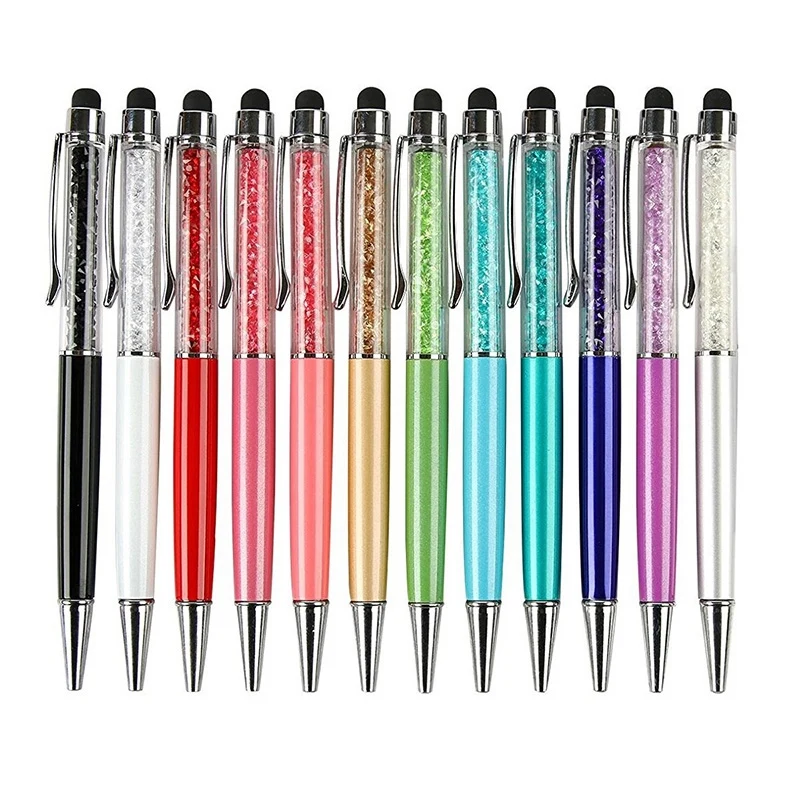 

12Pcs/Pack Bling Bling 2-In-1 Slim Crystal Diamond Stylus Pen and Ink Ballpoint Pens (12 Colors)