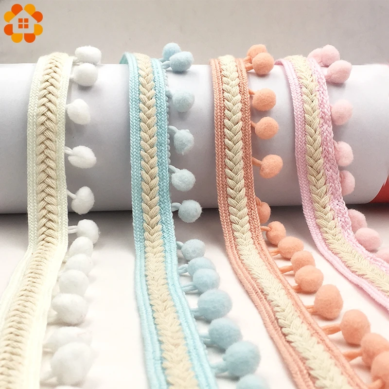 Lace Ribbon 3Yard Vintage Embroidered Trim Pom Pom Ball Fringe For Crafts DIY Sewing