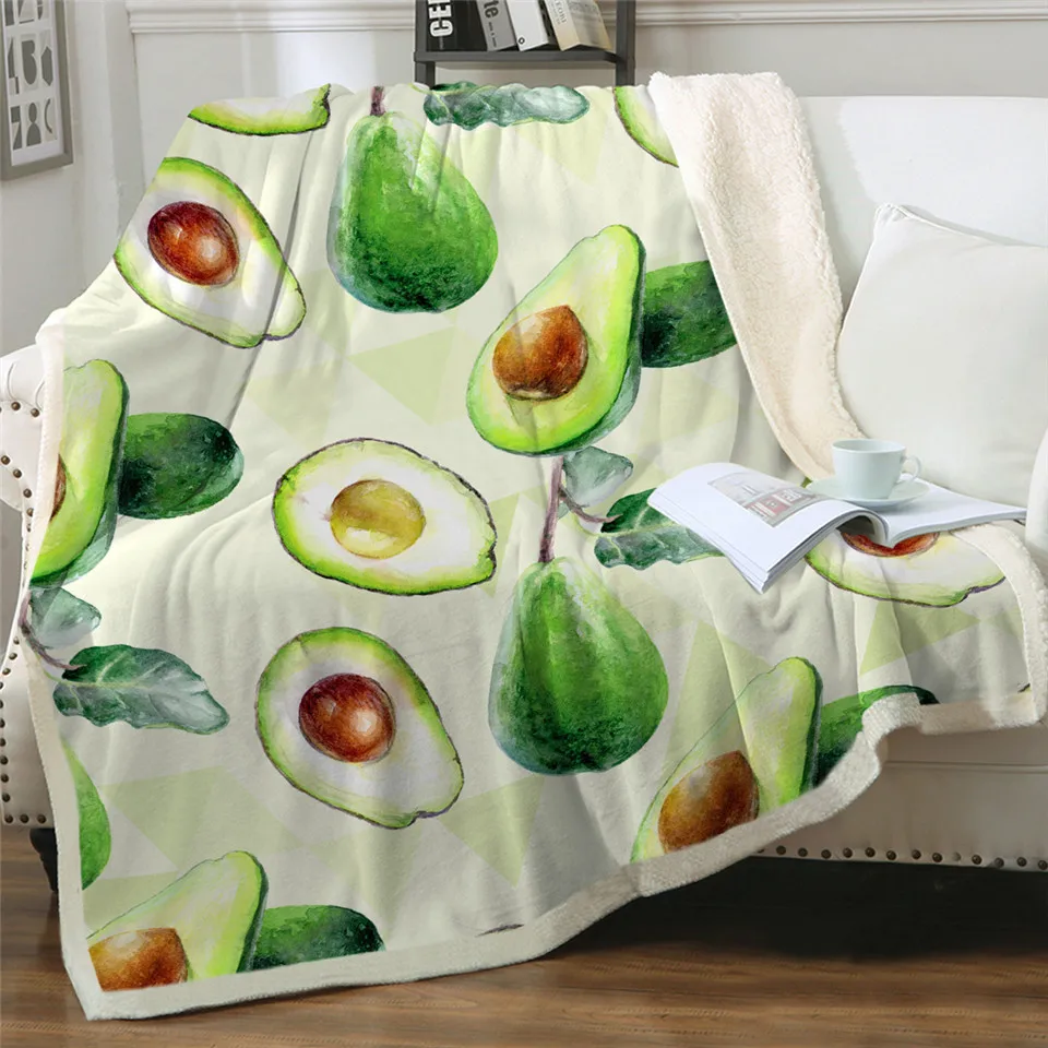Постельные принадлежности Outlet зеленый авокадо мягкое одеяло пушистое шерпа одеяло Йога фрукты плед с рисунком мандалы мультфильм постельные принадлежности льняное одеяло