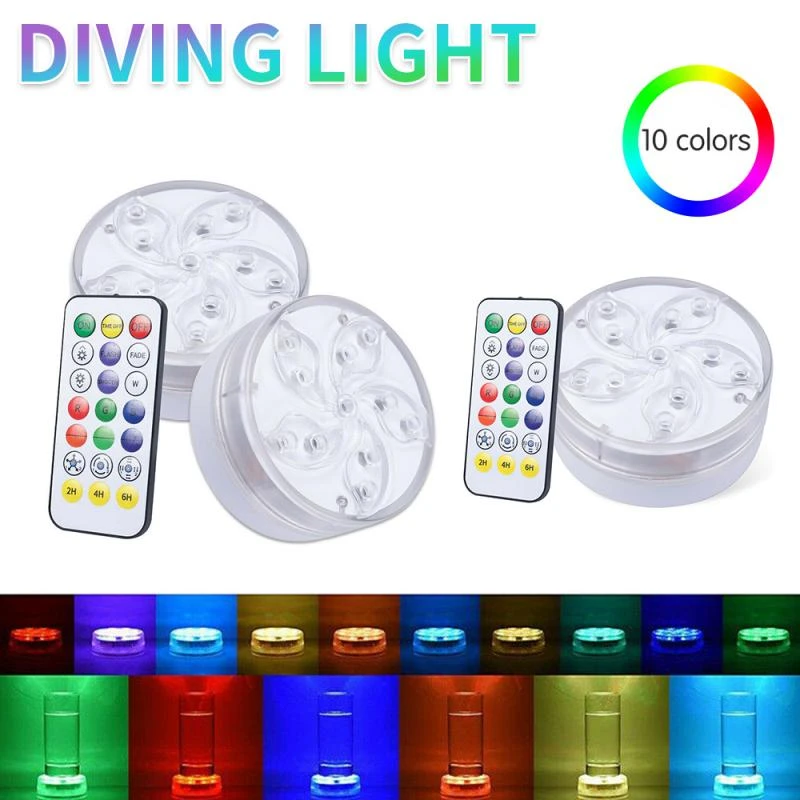 underwater led lights 10 Led Remote Controlled RGB Submersible Light Battery Operated Underwater Night Lamp Outdoor Vase Bowl Garden Party Decoration underwater pond lights