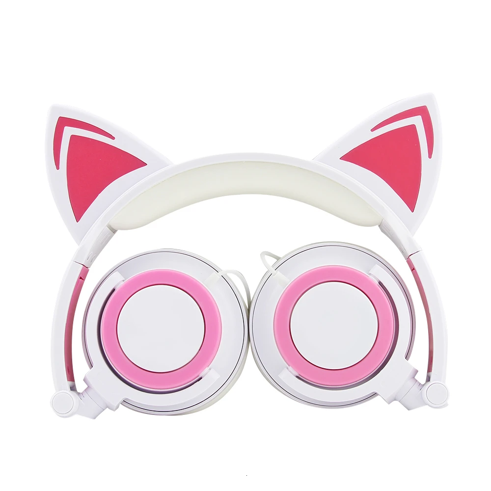 CHYI Foldable Flashing Glowing Led Light Gaming Headset MP3 MP4 Earphone Cute Cartoon Cat Ear Headphone For Kids Girl Gift