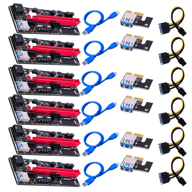 Райзер USB 3 0 PCI-e Ver 009S 6 шт. для майнинга GPU PCIe PCI Express 1X 16X карта адаптера SATA кабель