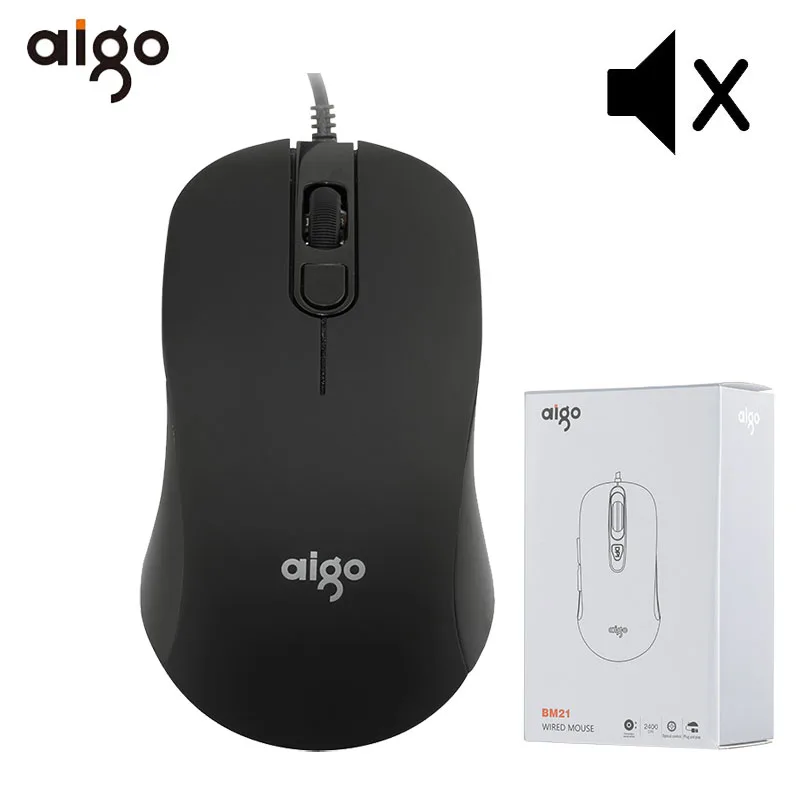 Aigo USB мышь оптическая проводная 1200/2400 DPI компьютерная 4 кнопочная Бесшумная