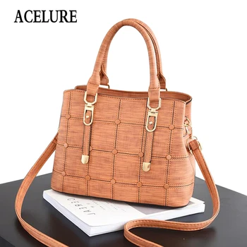 

ACELURE Patchwork Plaid PU Leather Women Shoulder Bags Simple Style High-capacity Messenger Bags Ladies Clutch Bag Handbags Gift