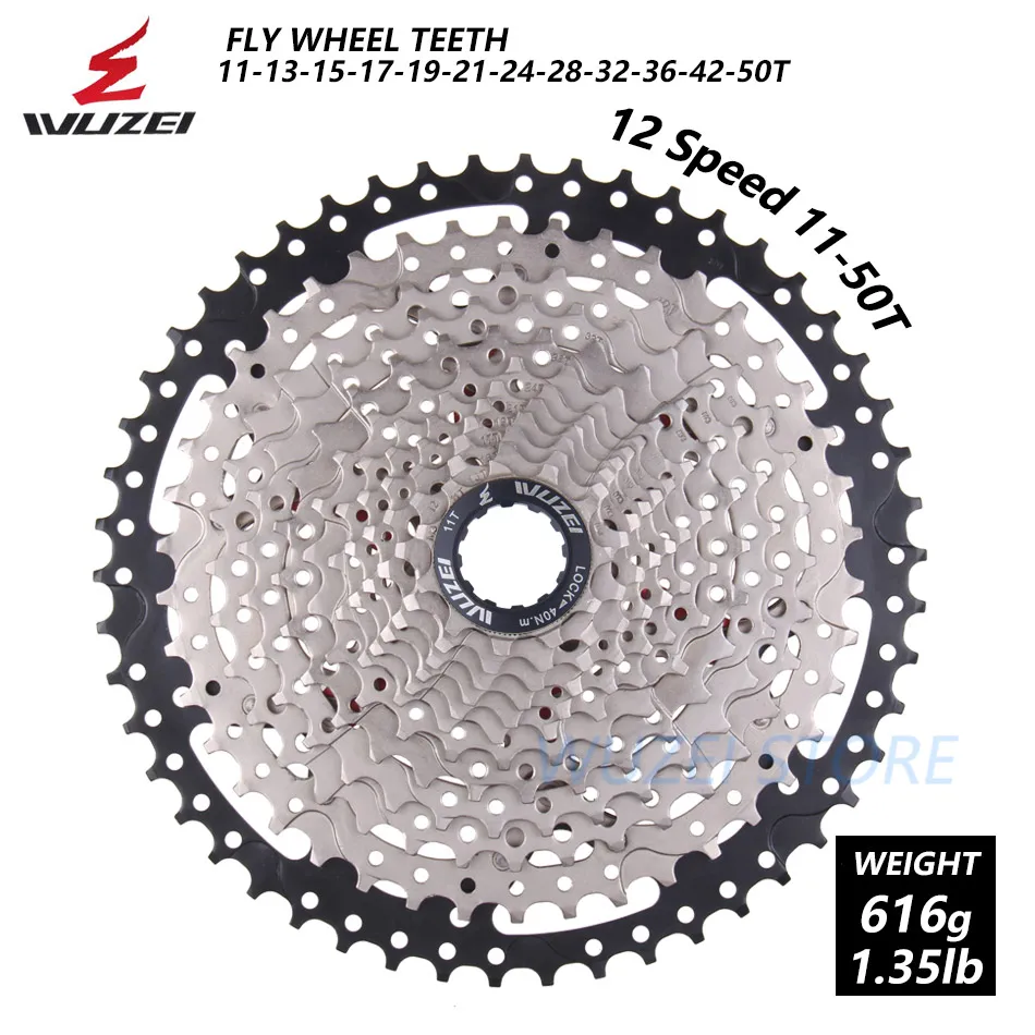 WUZEI 8 S/9 S/10 S/11 S/12 S кассета 32/36/40/42/46/50T Сталь mtb горный велосипед свободного хода Совместимость Shimano - Color: 12 Speed 11-50T
