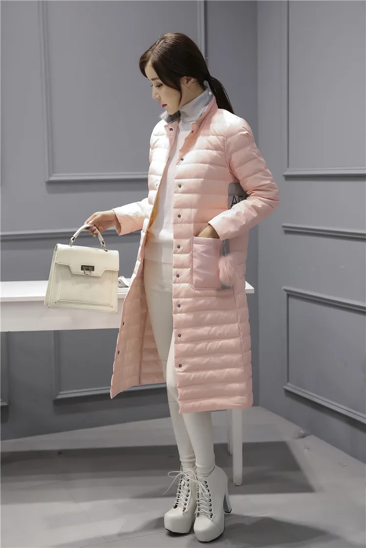 Модный серый/розовый/черный цвет женские зимние пуховики легкий воротник теплый белый утиный пух парка Женская куртка длинная куртка