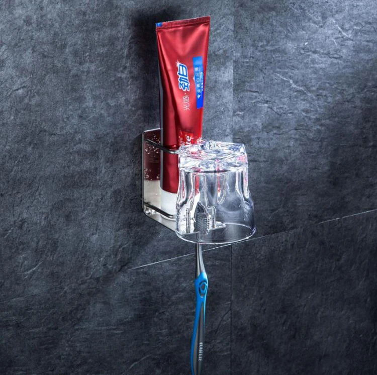 

304 Stainless Steel Bathroom Organizer Holder for Toothpaste Toothbrush Wash Cup Set Storage Rack Wall Mounted   