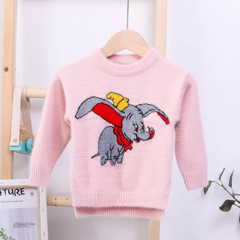 Детский кашемировый свитер с норкой; пуловер для девочек; Новинка года; Стильный вязаный детский свитер с героями мультфильмов в стиле онлайн; Dumbo