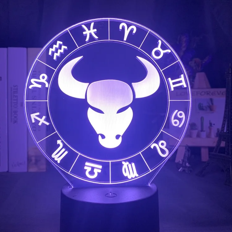 Taurus Ночной светильник Libra для девочек в общежитии, декоративный светильник, светодиодный, Usb, на батарейках, 3d, Ночной светильник, подарок, 12 созвездий, лампа для спальни - Испускаемый цвет: Taurus