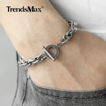 

6mm Twristed Rolo Cable Link Chain Bracelet For Men Women Stainless Steel Toggle Clasp Unique Design Bracelet Jewelry GiftTBS007