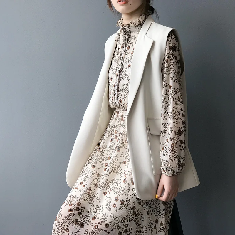 

2019 Suit Vest Woman Long Loose Waistcoat Autumn Big Pocket Female Vest Casual Outwear Tops
