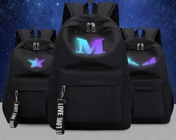 

2019 women and men backpack female Variety fluorescent gradient color letter backpack waterproof nylon boy school outdoor bag