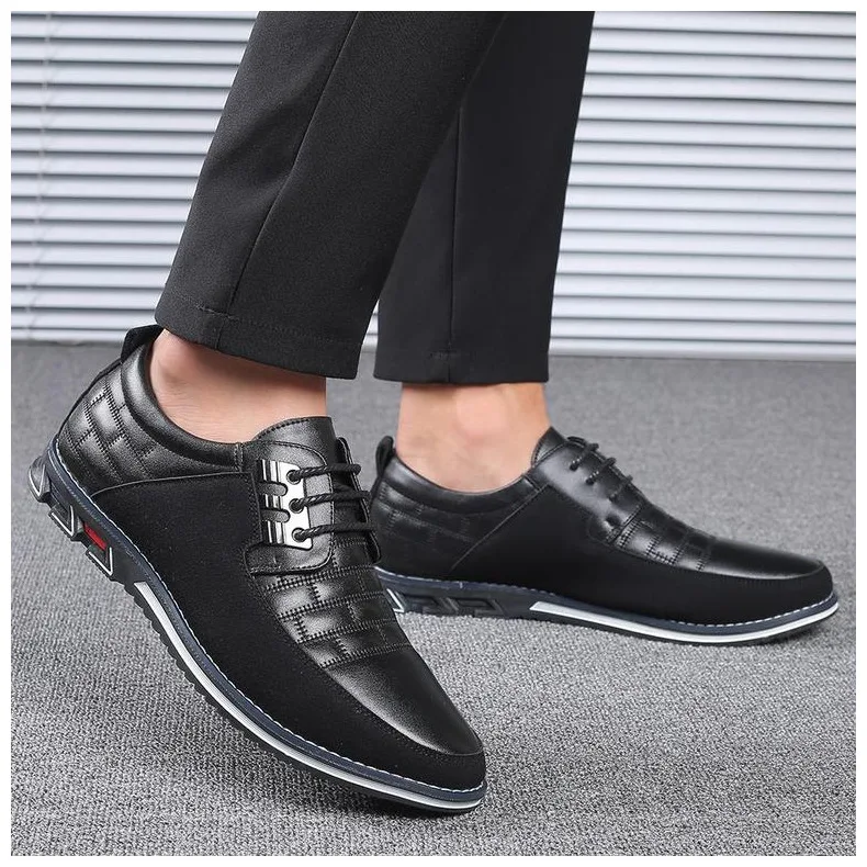 Plus Size 38-48 NEW Leather Men Casual Shoes Brand Mens Loafers Moccasins Breathable Slip On Lace Up Black Driving Shoes H444