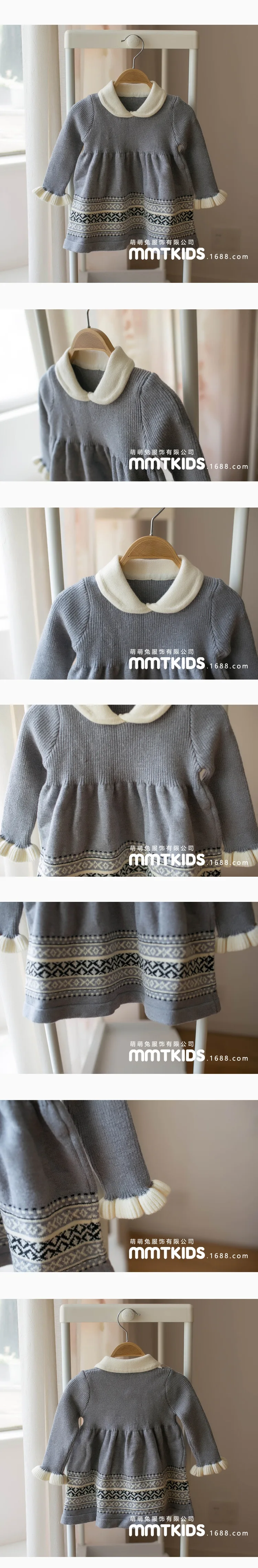 Mmtkids/Коллекция года, осенне-зимний детский свитер для девочек, жаккардовый свитер с белым воротником, юбка для маленьких детей, H621