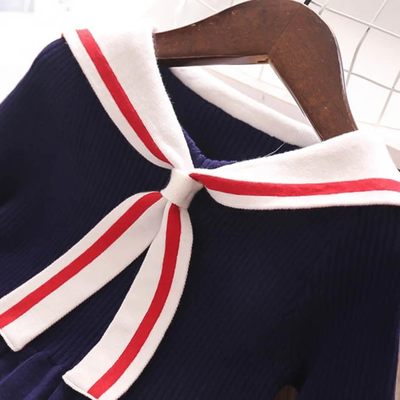 Welaken Sailor Collar Rabbit Cartoon Girls Winter Outfit Long Sleeve Baby Girl Dress Baby Girl Clothes Kids Dresses For Girls