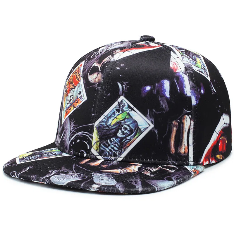 Оригинальная бейсбольная кепка для мужчин snapback, фирменная вышивка, покерная печать, хип-хоп кепка, 6 панелей, кости, лен, скелет, спортивные шапки