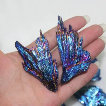 

1PC Natural Stone Quartz Crystal Rainbow Titanium Cluster Blue Flame Feather Shape Cluster mineral Specimen Stone Collection