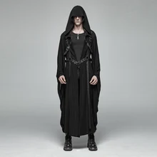 Панк рейв Мужская Панк длинная куртка китайский стиль полоса металлическая пряжка украшения большие рукава личности Свободный плащ с капюшоном