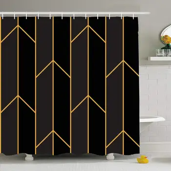 

Shower Curtain Set with Hooks 60x72 Deco Abstract Pattern Element Striped Retro Straight Lines Black Elegant Vintage Textures