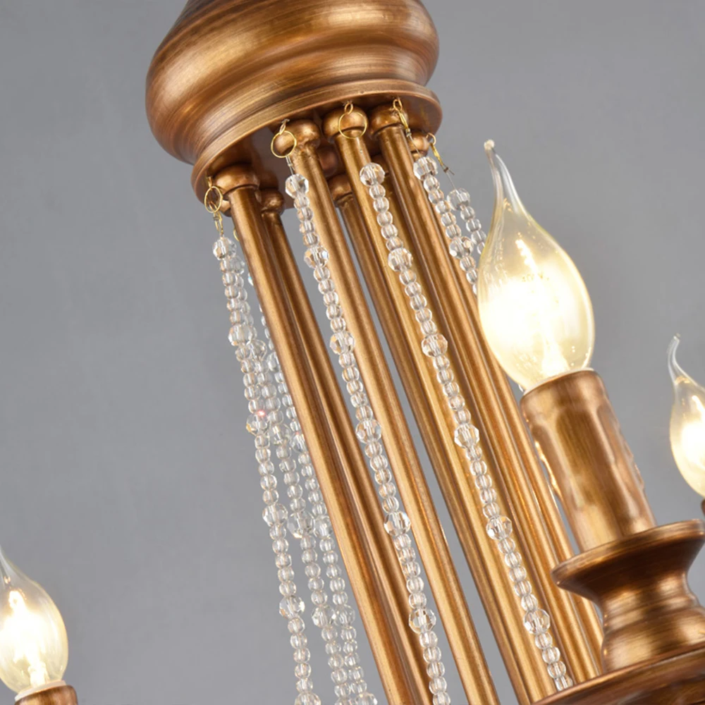 Modern Vintage Design Crystal E14 Ancient Gold Led Chandelier Lighting Fixtures for Home Loft Staircase Living Room Bedroom Lamp