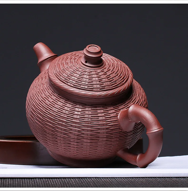 Bamboo Basket Yixing Clay Teapot Raw Ore Purple Clay Bamboo Weaving Drop of Cao Zhigang Technologist Entirely Handmade Tea Pot T