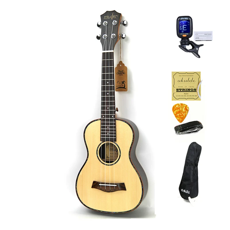 ukulele set 1 SevenAngel 2" тенор Гавайские гитары укулеле ель твердой древесины топ только Ukelele Гавайская 4 струнная гитара электрическая УКУ с звукоснимателем эквалайзером - Цвет: ukulele set 1