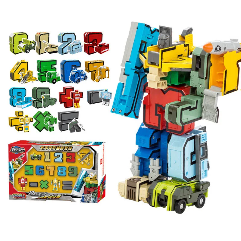

10 Digit Number Mathematical Symbol Toys Transformation Alphabet A~M Robot Animal Toys Kids DIY Educational Building Blocks