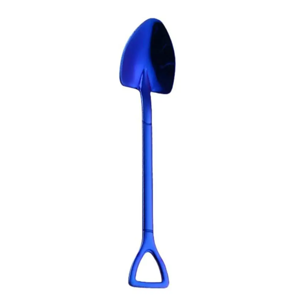 Blue-Spoon Креативная ложка из нержавеющей стали в форме лопаты, вилка, цветная посуда из розового золота, длинная ручка, ложка для чая и кофе, ложка для перемешивания - Цвет: Blue-Spoon