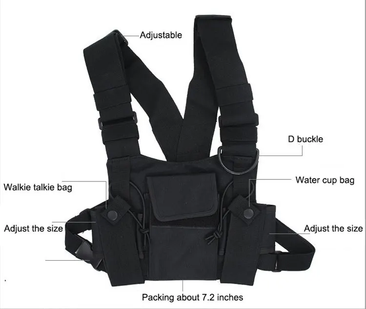 Nylon Tactical Vest Military Outdoor Radio Harness Walkie-talkie Hand Vest Chest Rig Pack Pouch Rescue Security Duty Chest Bag