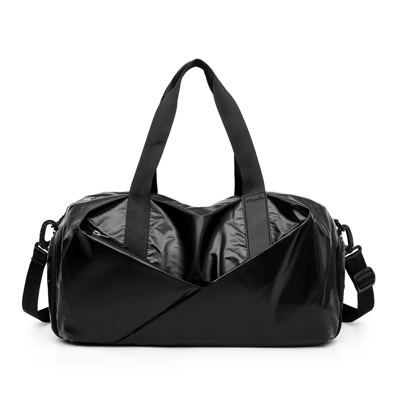 BLACK Glossy Yoga Mat Bag Fitness Gym Bag Dry Wet Tas Handbags for Women Shoes Travel Training Sac De Sport Pink Gymtas Duffel - Цвет: BLACK