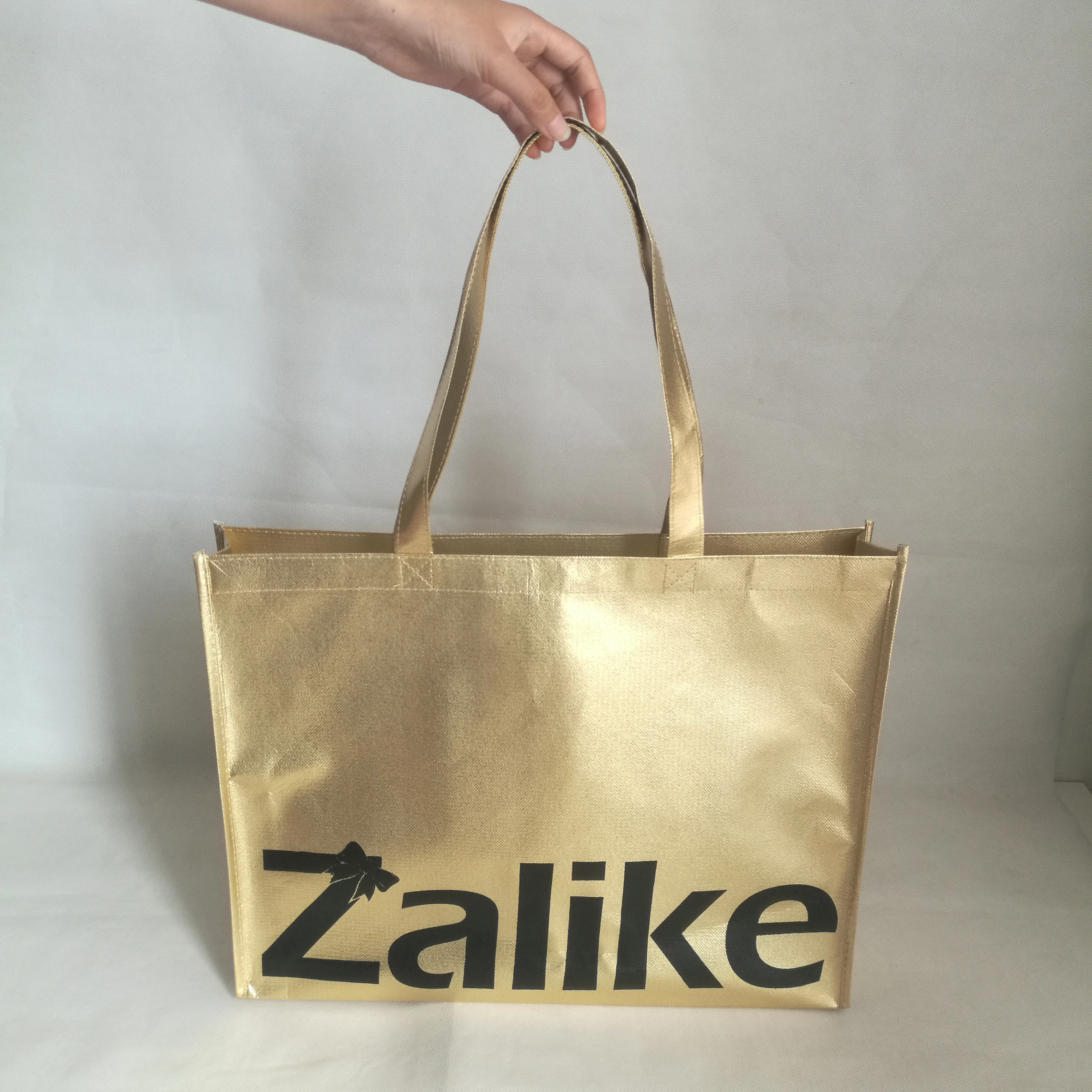500 шт./лот заказной напечатанный логотип рекламные золотые лазерные нетканые сумки многоразового использования для покупок складные сумки-шопперы
