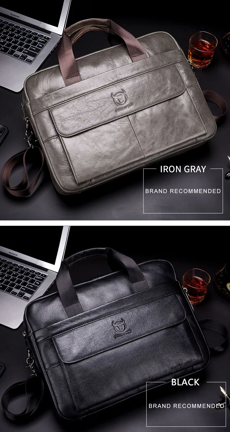 Black Men Bags Business Real Cow Genuine Leather Handbags Brown Computer Attache Case Briefcase Laptop Messenger Office 0009