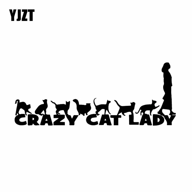 YJZT 18,6X7,4 см автомобильный стикер Crazy Cat Lady с правой стороны забавная Милая наклейка на окно автомобиля кошки черный/серебристый C24-1707